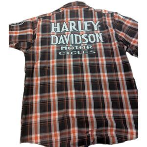 Harley Davidson Shirt Mens L Orange Plaid  Performance Motorcycle Biker